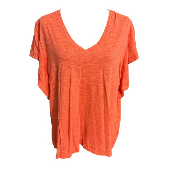 Chico's Shirt Size 3 XL Orange Coral Flutter Sleeve V Neck Tee Shirt Top - Picture 1 of 10